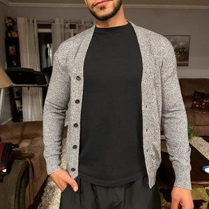 Gray cardigan knit sweater v-neck with buttons by Wilkens Bros vintage